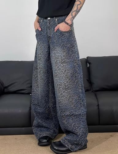 Y2K Streetwear Vintage Pants Wide Leg Leopard Jeans Summer Denim Pants2