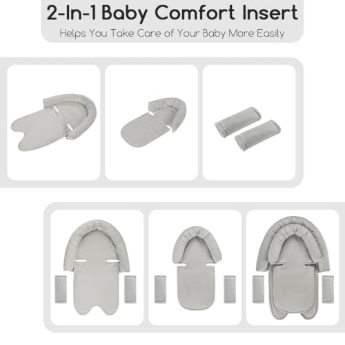 Image of Baby Car Seat Head Support for Newborn, GFU 2 in 1 Infant Car Seat Head Body Support with Strap Pads, Soft Stroller Cushion Pillow Insert for Girls, Fits for Stroller, Swing, Grey