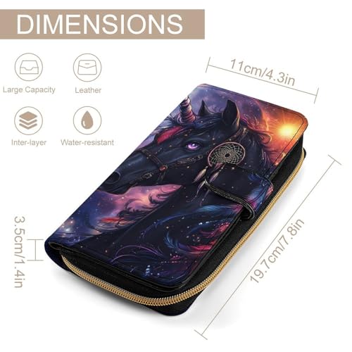 Un-icorn Black Horse Fantasy Womens PU Leather Wallet Long Purse Clutch Organizer for Office Travel2