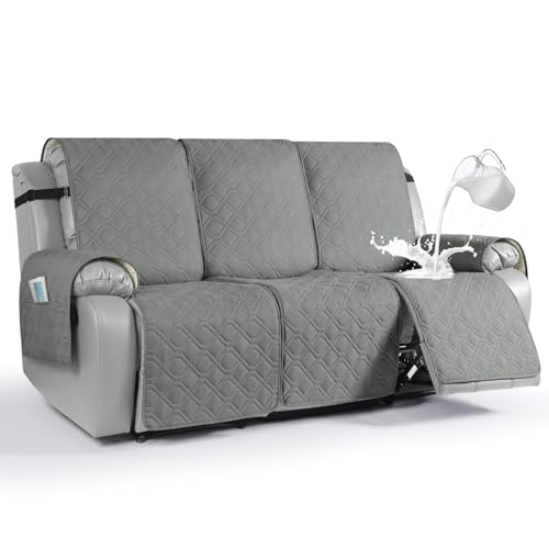 Image of VANSOFY Waterproof Recliner Couch Covers Washable, Gray,3 Seater | 1-Piece, Non-Slip with Elastic Straps, Sofa Cover with Pocket for Dogs, Pets