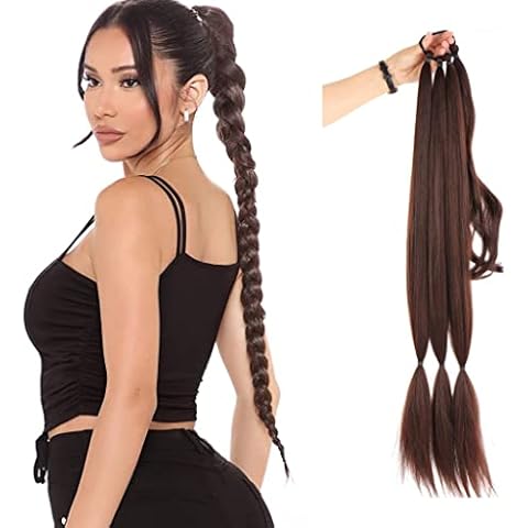 32 Inches Long Braided Ponytail Extensions Wrap Around Braided Ponytail Pony Tail Hair Extension Hair Pieces for Women Girls (2/33) Cover