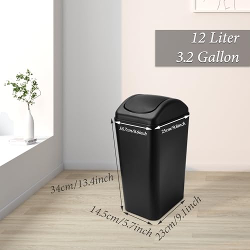 Image of ABuff Small Lidded Trash Can, 12 Liter /3 Gallon Black Plastic Garbage Bin with Lid for Office, Bedroom, Bathroom (Pack of 2)