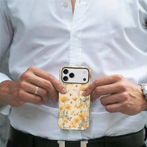 FKBRCL4U for iPhone 17 Pro Max Case, Hybrid 2-Layer Silicone Protective Glossy Case for Girl Women for iPhone 17 Pro Max Cute Eco Friendly Vintage Bee Yellow California Poppies Pattern by FKBRCL4U - Used condition - Image 5