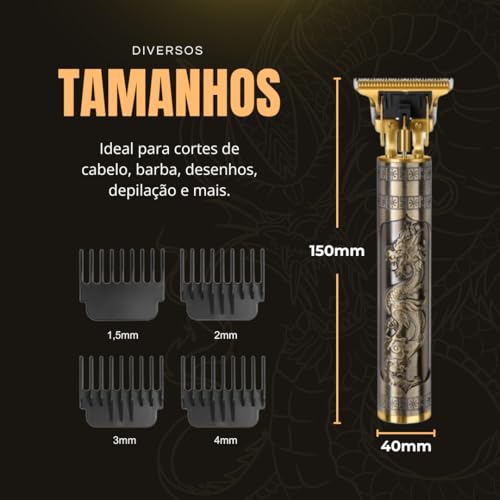Maquina de Barbear e Cortar Cabelo e Barbear Recarregável Sem Fio com Lâminas em Aço Inoxidável e De