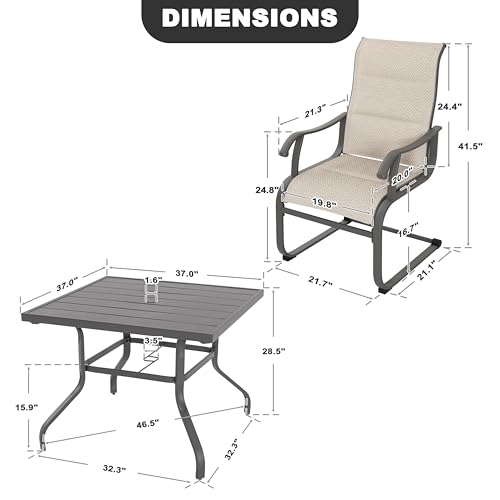 Image of NUU GARDEN 5 Piece Outdoor Patio Dining Set, 37 inch Table with Umbrella Hole and 4 Textilene Dining Chairs, Patio Furniture for Porch Poolside Garden, Beige