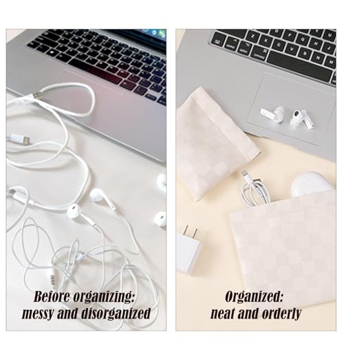 LYDZTION 2 Pieces Checkered Leather Makeup Bag Set for Women, Portable Cosmetic Bag Travel Toiletry Bag Organizer Waterproof Small Makeup Bag Aesthetic Accessories Storage Bag for Women-White3