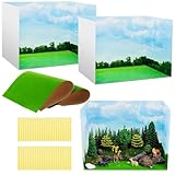 AmazingSpark 6 Pcs Jungle Style Diorama Box and Fake Grass Decor, Rainforest Diorama Project Supplies Set, Cardboard Display Case Kit & Artificial Grass with Double Sided Tapes for DIY Crafts Toys