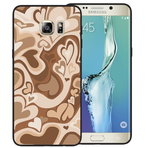 zaztify Case for Samsung Galaxy S6 Edge Plus, Lovely Irregular Brown Love Heart Khaki Lovecore Aesthetic Pattern Shockproof Anti-Slip Thin Slim Soft Cute Beautiful Phone Cover Shell