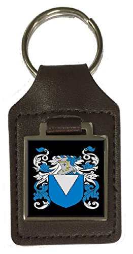 Porte-clés en cuir avec blason de famille armoiries Burden marron pour trousseau de clés