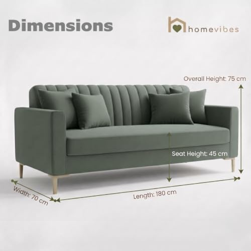 Image of Velum 3 Seater Sofa for Living Room & Office | Premium Fabric Upholstery | Solid Wood Frame | Comfortable Seating | 3 Years Warranty (Frosty Green, 3 Seater Sofa)