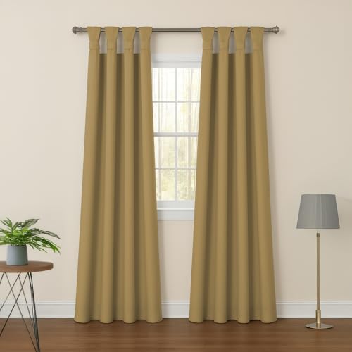 Image of LINENWALAS 100% True Blackout Curtains (7 Feet) - Set of 2, Twist Tab Top Panels, Complete Light Block, Thermal Insulated & Noise Reducing Room Darkening Curtains for Living Room Decor (Golden Beige)