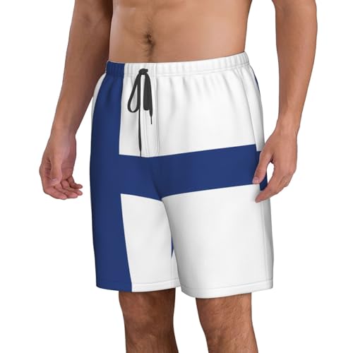 Men's Beach Shorts - Finnish Flag Full Print, Elasticized Waistband for Casual Wear, and Summer Activities2