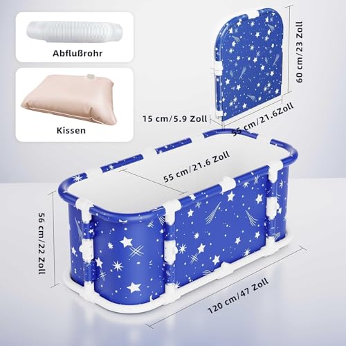 Tragbare Badewanne mit Metallhalterung, faltbare 120cm Bathtub ohne Installation, 7-lagige dicke Badewanne, zusammenklappbare Shower, Hot SPA (Classic Star L2)