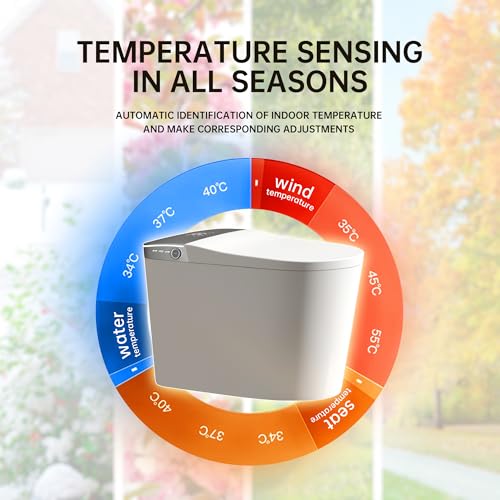 Inodoro inteligente con descarga potente, bidet con agua tibia instantánea, inodoro moderno alargado sin tanque, asiento bidet calefactado y secador, pantalla LED, luz nocturna y desodorización (Blanco) miniatura 5