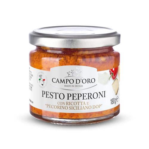 CAMPO D'ORO - Sicilian Pepper Pesto with Ricotta and Pecorino, Glass Jar 6,3 oz, Italian specialties