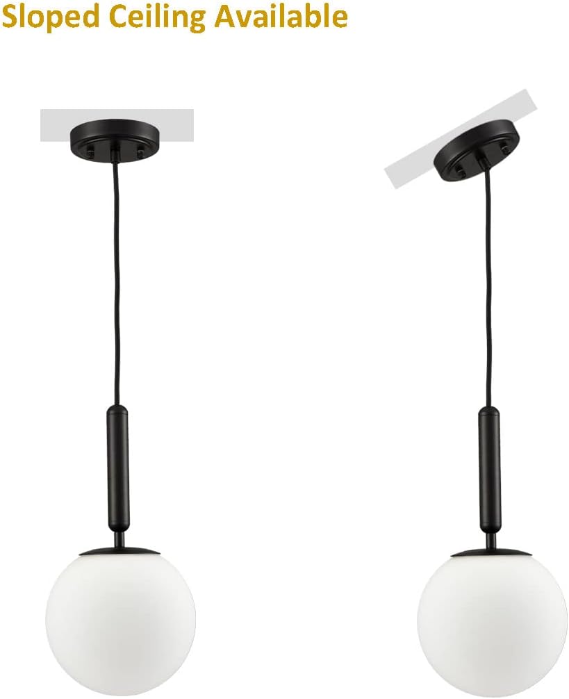 DIRYZON Modern Globe Pendant Lighting for Kitchen Island Black Hanging Ceiling Light Dining Pendant Chandelier Fixture with 7.9 Inches Milky White Frosted Lampshade