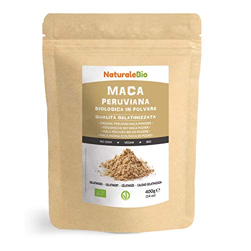 Maca Andina Ecológica en Polvo [ Gelatinizada ] 400g. Organic Maca Powder Gelatinized. 100% Peruana, Bio y Pura, viene de raíz de Maca Organica. NaturaleBio