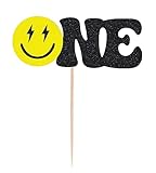 AHAORAY Happy Dude Cake Topper - Smiley Face Birthday Party Decorations - One Cool Dude 1st Birthday Cake Decor for Baby Shower, Gender Reveal Party, Photo Booth Props