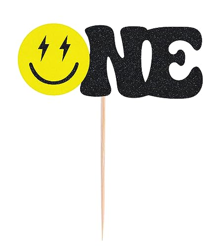 AHAORAY Happy Dude Cake Topper - Smiley Face Birthday Party Decorations - One Cool Dude 1st Birthday Cake Decor for Baby Shower, Gender Reveal Party, Photo Booth Props