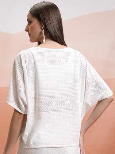 Image of Tokyo Talkies Women's Crochet Top | Extended Sleeves | Solid & Elegant Fashion | Tops for Woman | Women Tops | Stylish Top