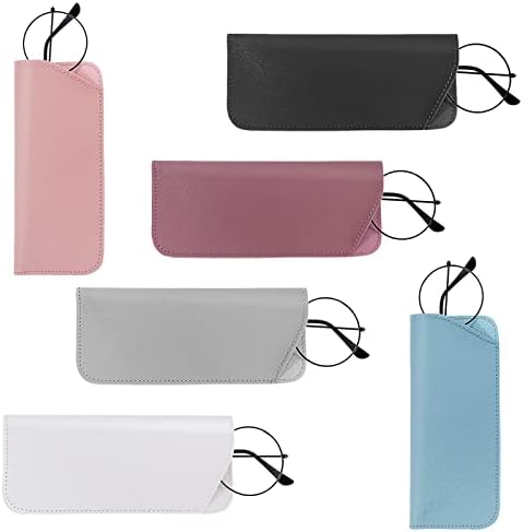 KroY PecoeD 6 Pack Soft Glasses Cases, Reading Glasses Case Leather Sunglasses Pouch Anti-Scratch Eyeglasses Case Spectacles Bag for Men Women Kids,6 Colors