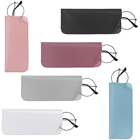KroY PecoeD 6 Pack Soft Glasses Cases, Reading Glasses Case Leather Sunglasses Pouch Anti-Scratch Eyeglasses Case Spectacles Bag for Men Women Kids,6 Colors Cover