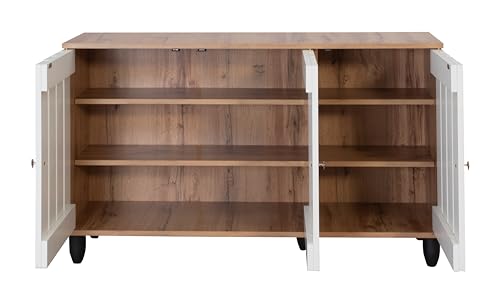 Image of DeckUp Plank Minang 3-Door Engineered Wood Shoe Rack (Wotan Oak And White, Matte Finish), 34X114X68 Cm