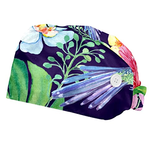 Casquette de Travail Fleurs Colibri pour Cuisine et Soins Lot de 2