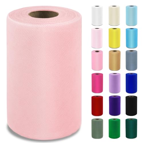 Image of Blush Tulle Fabric Roll 6 Inch x 100 Yards Tulle Ribbon