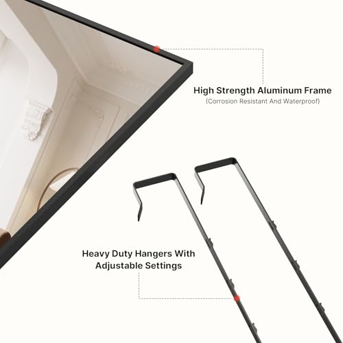 Kosmonia 48x14 Inch Full Length Tempered Glass Door Mirror - Over The Door Hanging, No Drill Installation, Suitable for Bedroom & Closet, Sturdy Hanging Design - Image 6