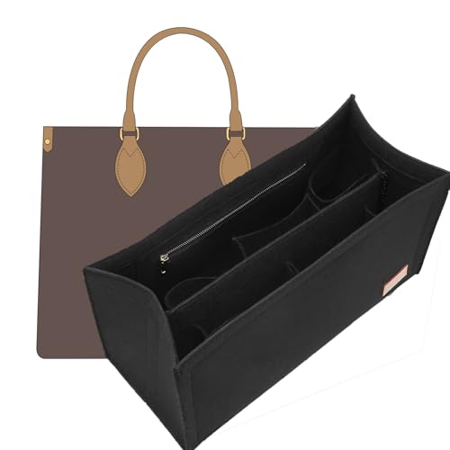 OAikor Bolsa organizadora compatível com LV On The Go MM e Dior, bolsa organizadora leve de feltro premium, acessórios de bolsa modeladora com zíper, MM, preta