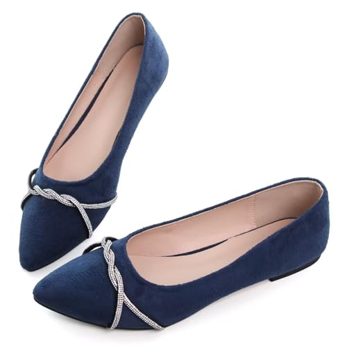 Image of TN TANGNEST Womens Casual Flats Chain Ballet Flats | Fashion Pointed Toe Rhinestone Flats, Comfort Slip On Dress Shoes for Business Work Office Wedding Party