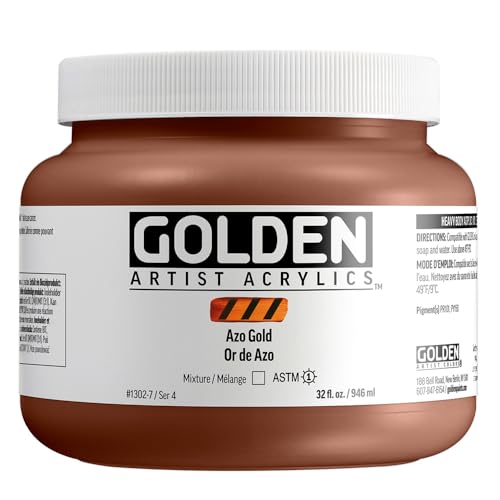 Heavy Body Acrylics by GOLDEN, Or azoïque, Pot de 946,4 ml, Peinture acrylique professionnelle, Transparent