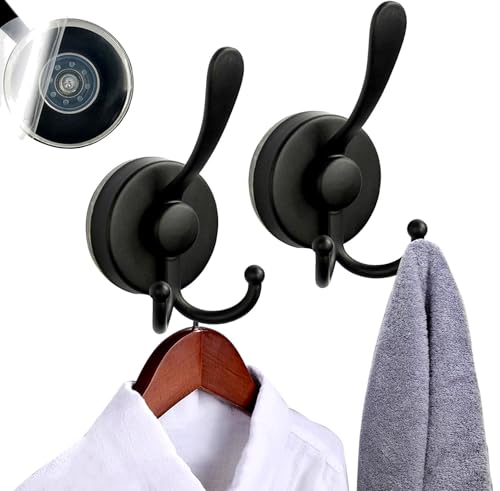 Flytank Ganchos adhesivos con ventosa para ducha, baño, cocina, puerta de cristal, espejo, azulejo, lufa, bata y toalla, ganchos para colgar hasta 25 libras, impermeables y resistentes al óxido, negro