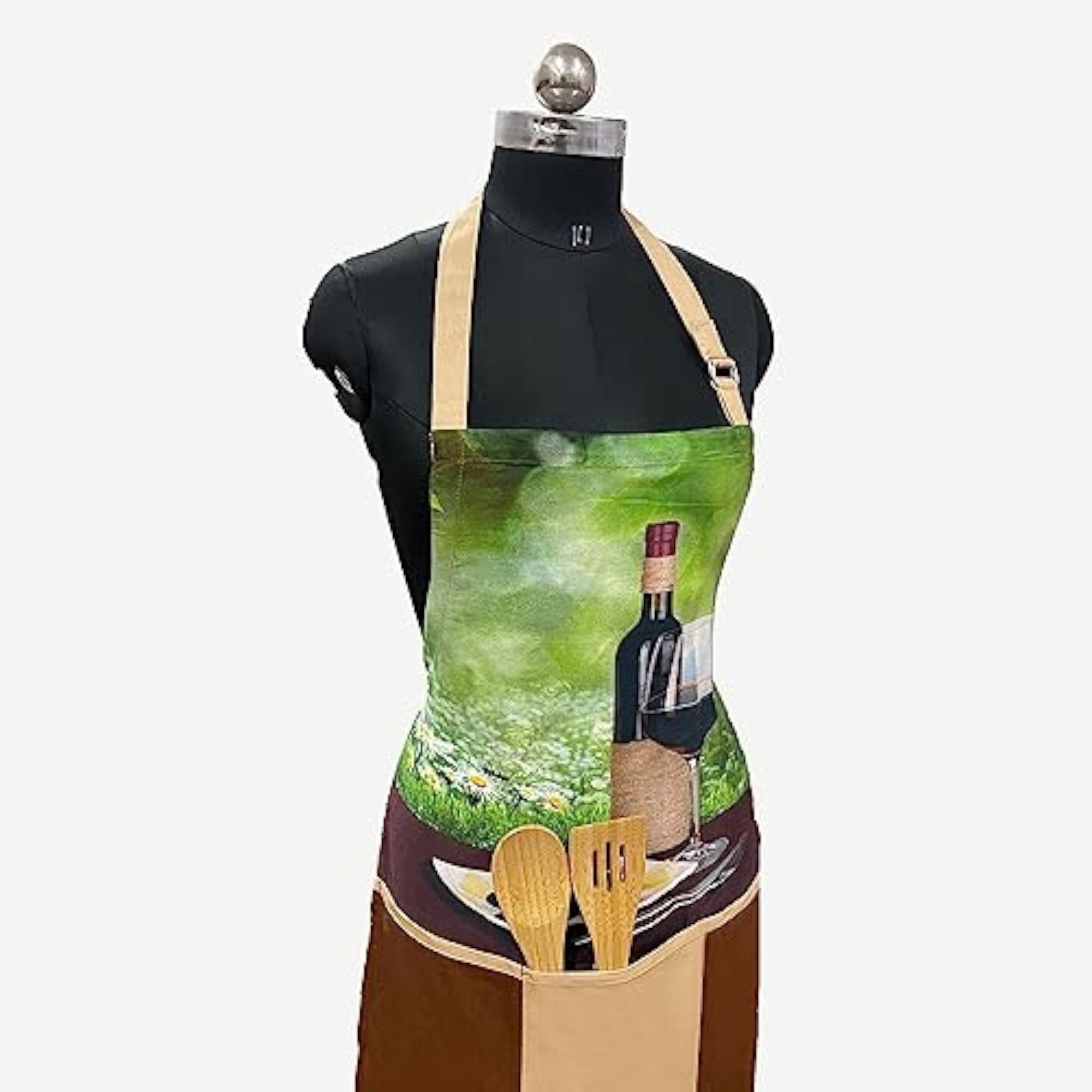 Stylish Cotton Apron with 3 Pockets for Home Kitchen Use