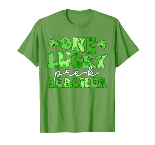 One Lucky Pre-K Teacher Retro Mignon St Patrick Day Femme T-Shirt
