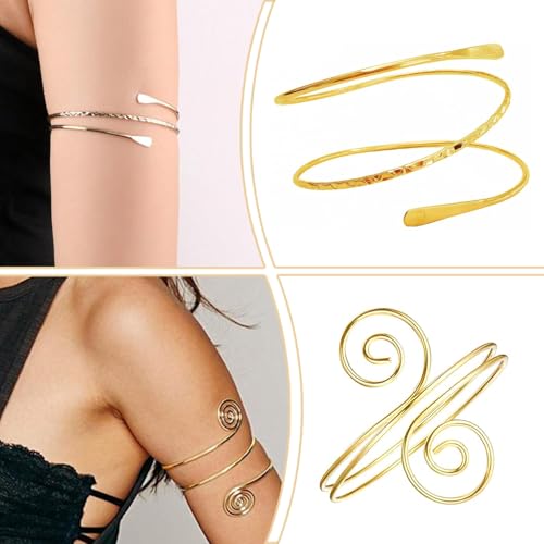 6 Pieces Gold Arm Cuff Jewelry Upper Arm Cuff Bracelets Bangle Adjustable Armband Set for Women4