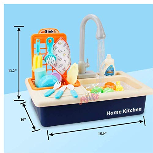 Image of Plastic Play Sink with Running Water, Electronic Dishwasher, Pretend Role Play Kitchen Toy with Upgraded Working Faucet and Dishes Playset for Girls - Orange