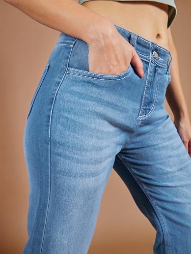 Image of Dolce Crudo Women's Wide Leg Mid Rise Regular Length Blast Effect Light Weight Denim Jeans