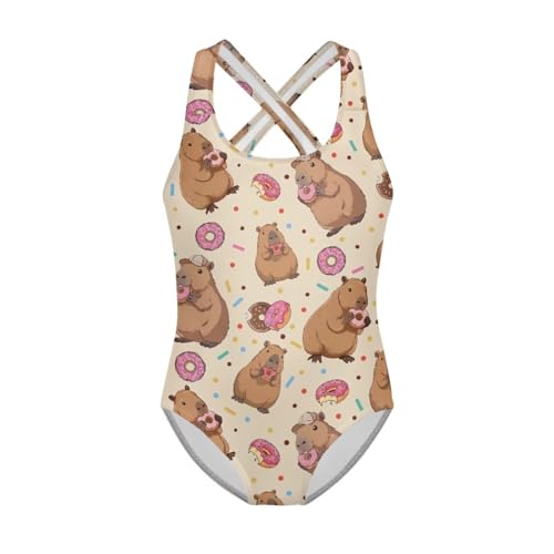 Image of Girls One Piece Swimsuits Summer Quick Dry Crewneck Beach Bathing Suit Cross Shoulder Strap Swimwear 5-14 Years