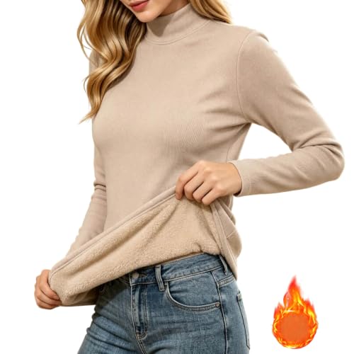 ANANASURF Women's Thermal Top Long Sleeve Fleece Lined Undershirts Khaki - image 2