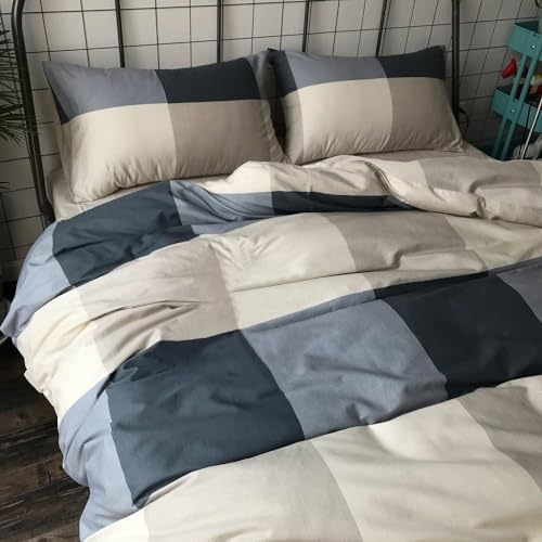 Image of King Comforter Set Modern Style Checkered Pattern Comforter Boho Plaid Comforter Set 1 Geometric Comforter with 2 Pillow Shams Fluffy Bedding Set for All Seasons King Size Comforter Set for Men Women
