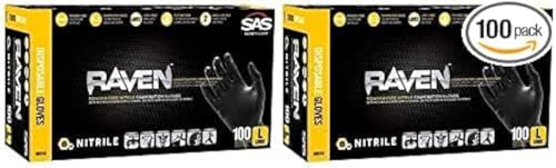 Raven Powder-Free Nitrile Disposable Glove, X-Large, 6 mil Thick (Pack of 100) Pack of 2 - SAS Safety 66519