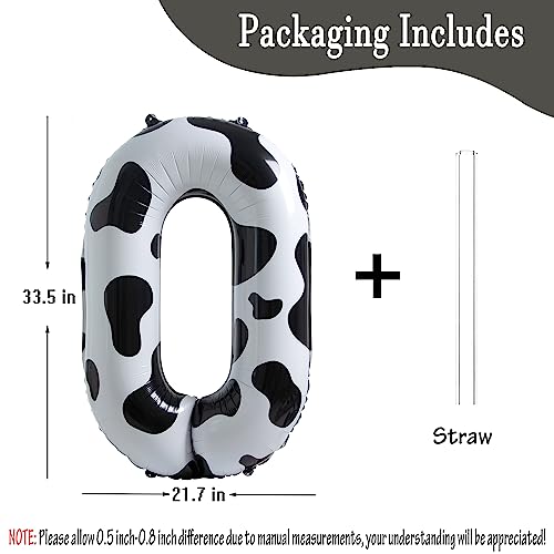 Image of Cow Print Number 0 Balloon, Large 40 Inch Cow Number Birthday Balloons | Helium Foil Mylar Balloon Cow Themed Birthday Party Decorations | Farm Barn Decor for kids,Girl,Boy