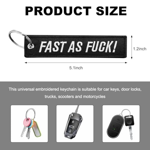 Image of Personalized Keychain, Embroidery Double Sided Key Chain Tag, Customized Car Scooter Key Chain Luggage Tag for Men (FAST AS FUCK)