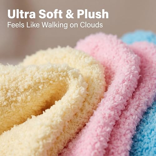 Image of Tipi Toe Womens Fuzzy Crew Socks with Anti Slip Grips Warm Cozy Fluffy Winter Slipper Socks Non Skid Home Socks for Women