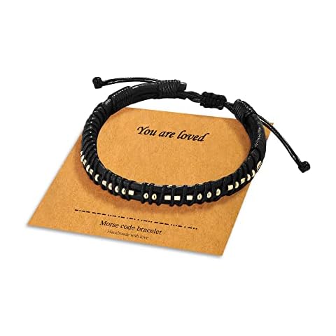 Morse Code Bracelets for Men, 18K Gold Plated Mens Bracelets Friendship Gifts for Men Friendship Bracelets Gifts for Friend Inspirational Gifts for Men, Leather, not know Cover