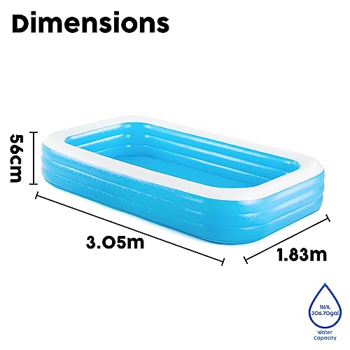 Bestway 54009-2 Piscinetta Gonfiabile Family A 3 Anelli, Blu Bianco, 305 x 183 x 56 Cm - 3