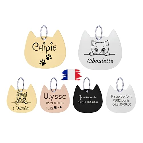 Medaglia gatto con incisione personalizzata - Incisione laser in Francia - Ciondoli porta indirizzo per collane gatto - Medaglia gatto personalizzabile in acciaio inox con incisione nome indirizzo