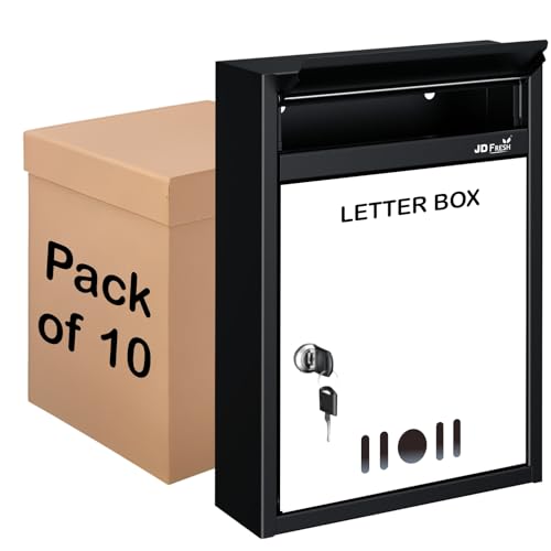 JD FRESH All in one Multipurpose use Box/Letter Box/Post Box for Gate Home & Office/Suggestion Box for Office use/Complaint/Donation Box Clear Window View & Secure Key Lock (Black&Ivory, Pack of 10)